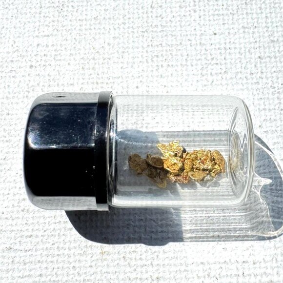 California Gold Nuggets in Glass Jar - 0.50 grams Natural Placer Gold Specimens - Picture 1 of 4